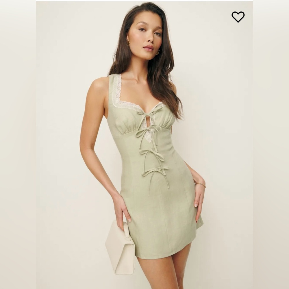 Reformation Reia Linen Dress Green - Size 2